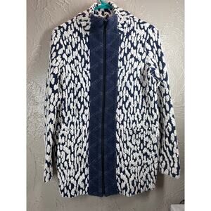 ZIC +ZOE Zip Jacket Blue White Full Zip Mock Neck Cardigan Chic Size‎ XS